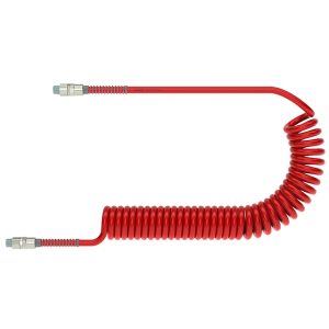 PU-SPIRALSCHLAUCH,ROT,11X16 8M AL, 2 X R1/2"AG DREHBAR"